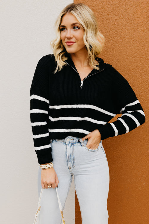 The Terrell Quarter Zip Striped Sweater