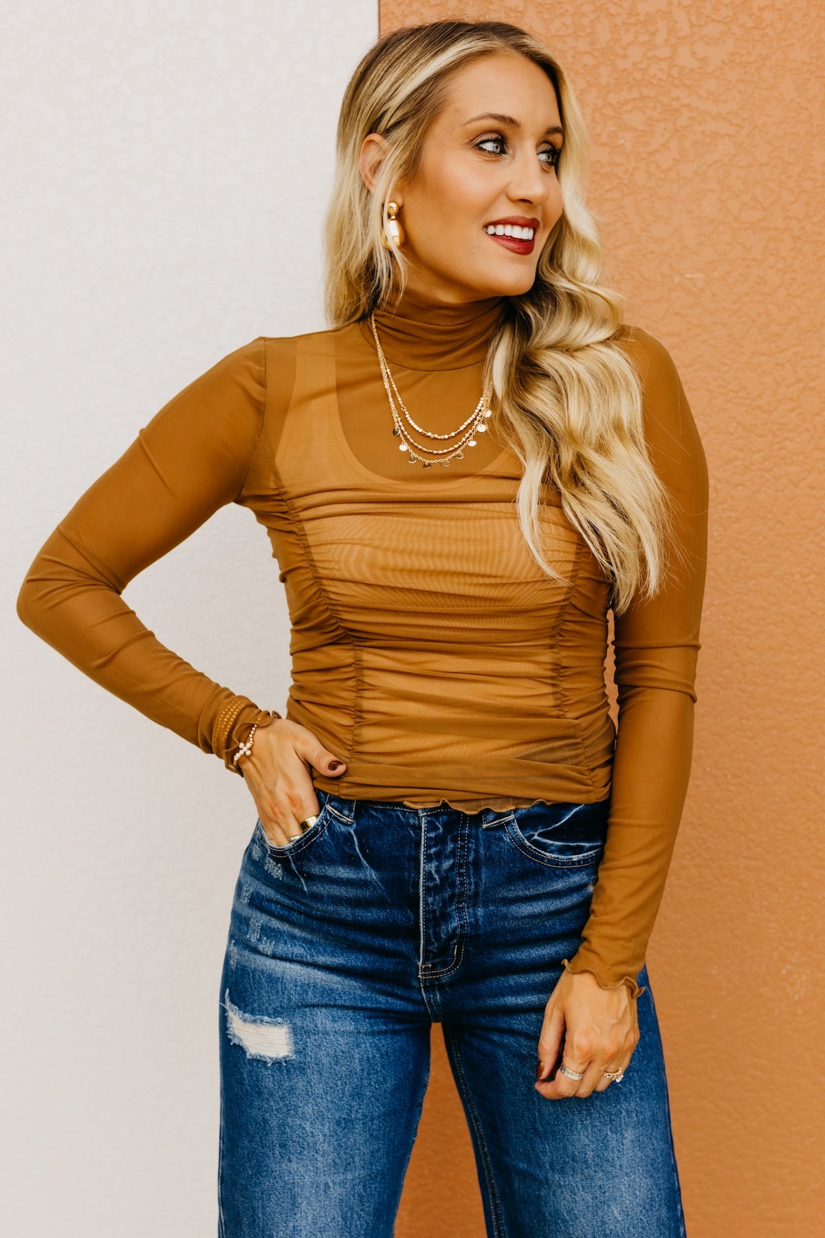 The Romina Ruched Mesh Top | MOD Boutique