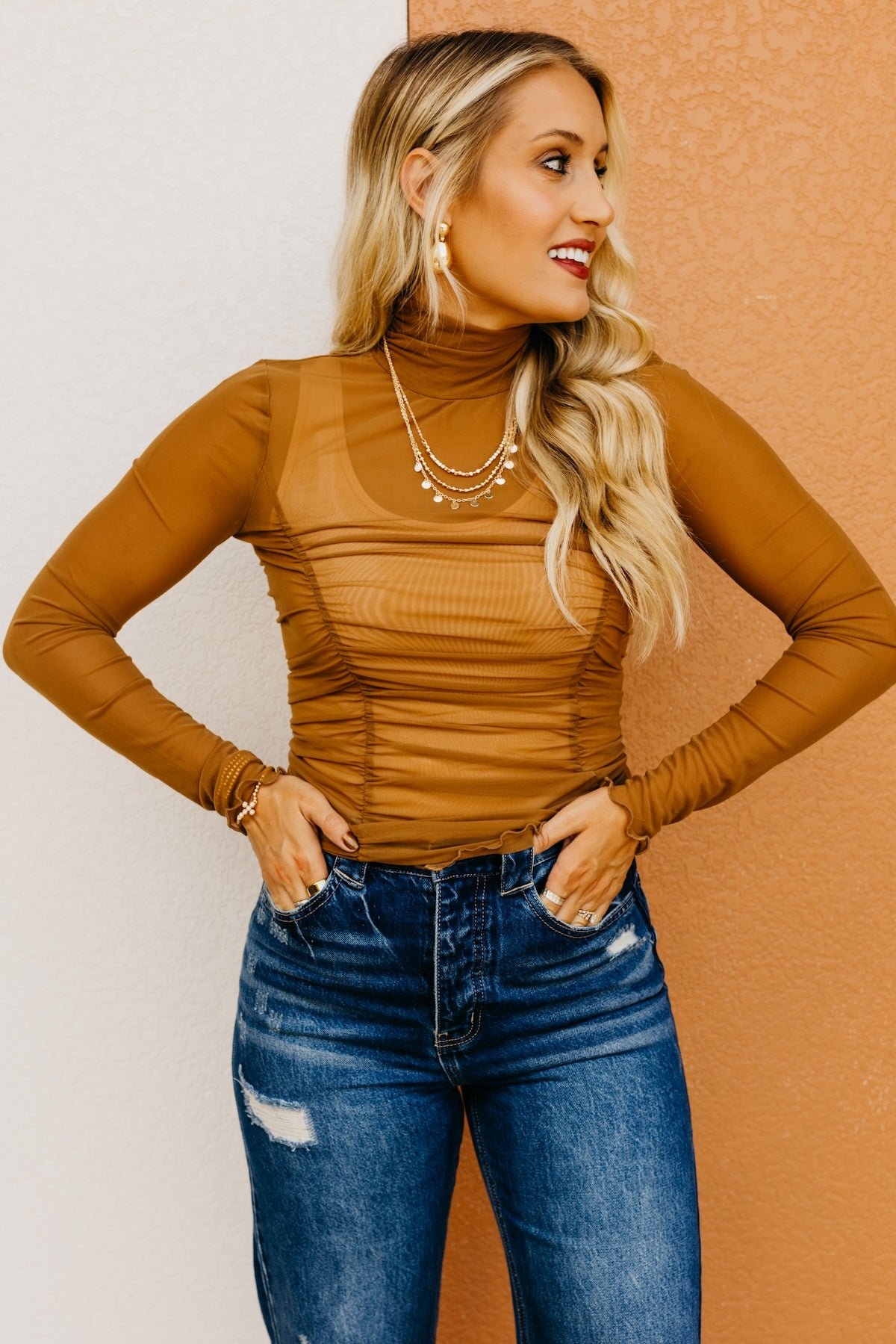The Romina Ruched Mesh Top | MOD Boutique