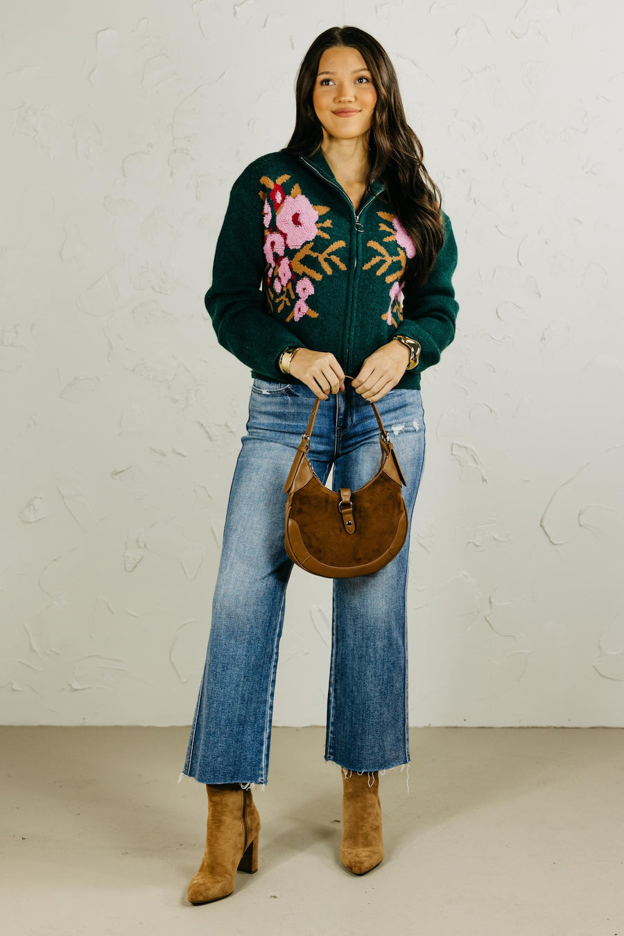 The Tori Floral Zip Up Sweater
