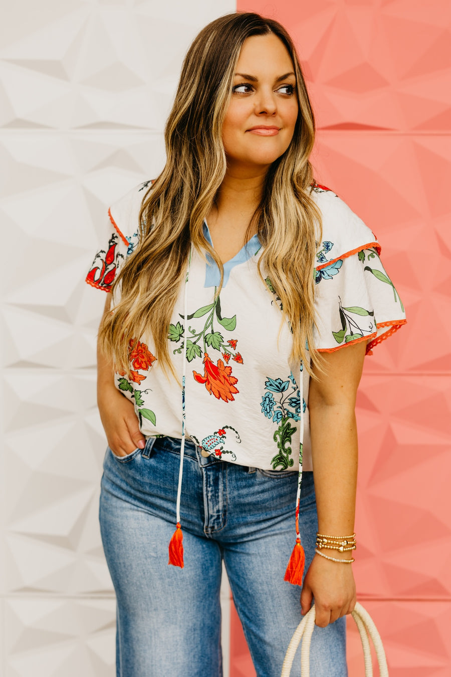 The Teagan Floral Peasant Tie Top