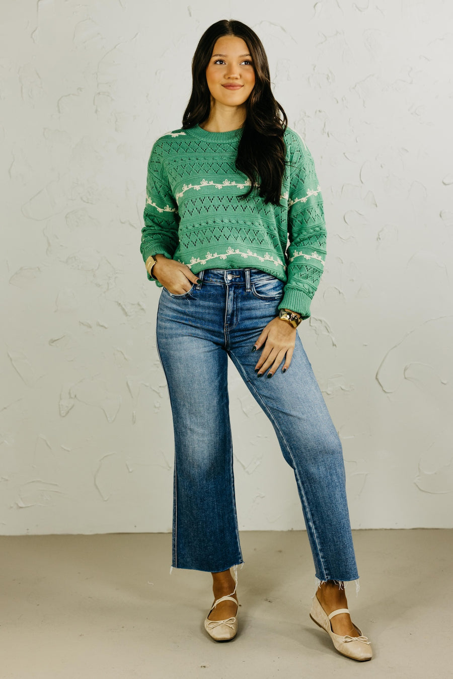 The Charlotte Embroidered Pointelle Sweater