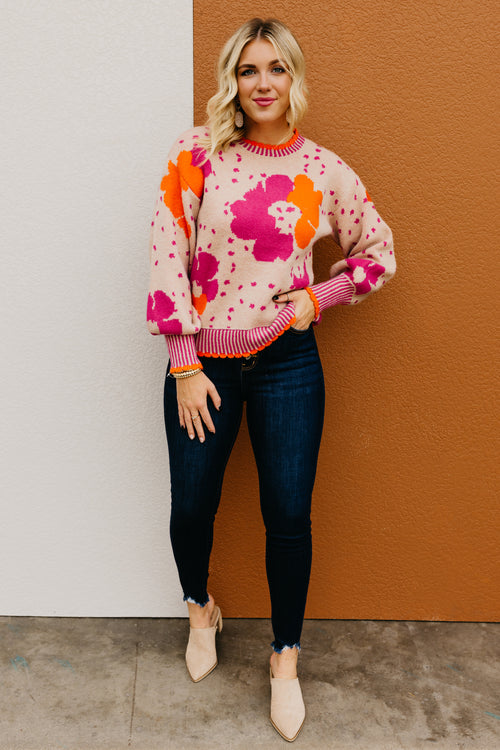 The Raylee Floral Scallop Trim Sweater