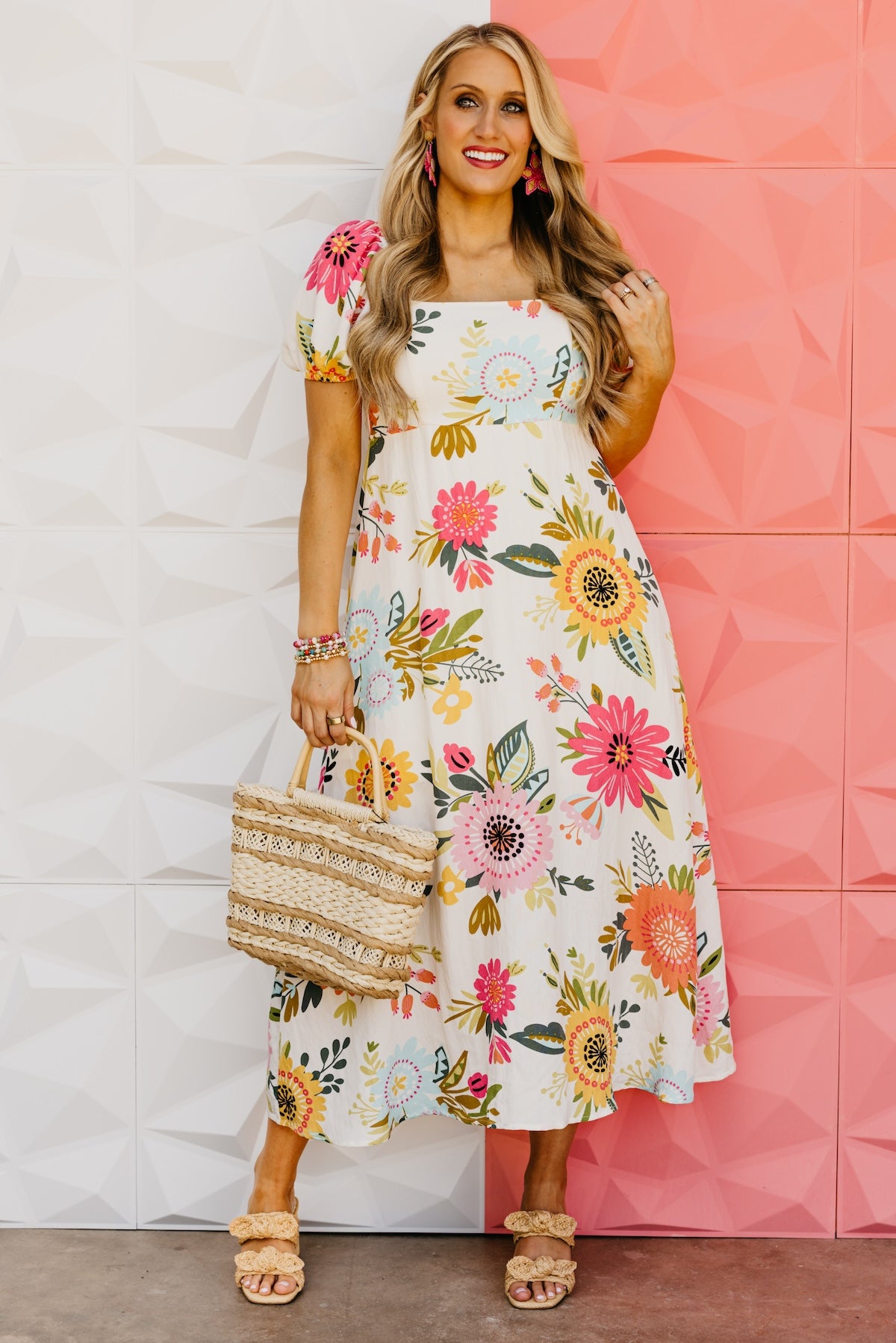 The Madeline Floral Puff Sleeve Midi Dress