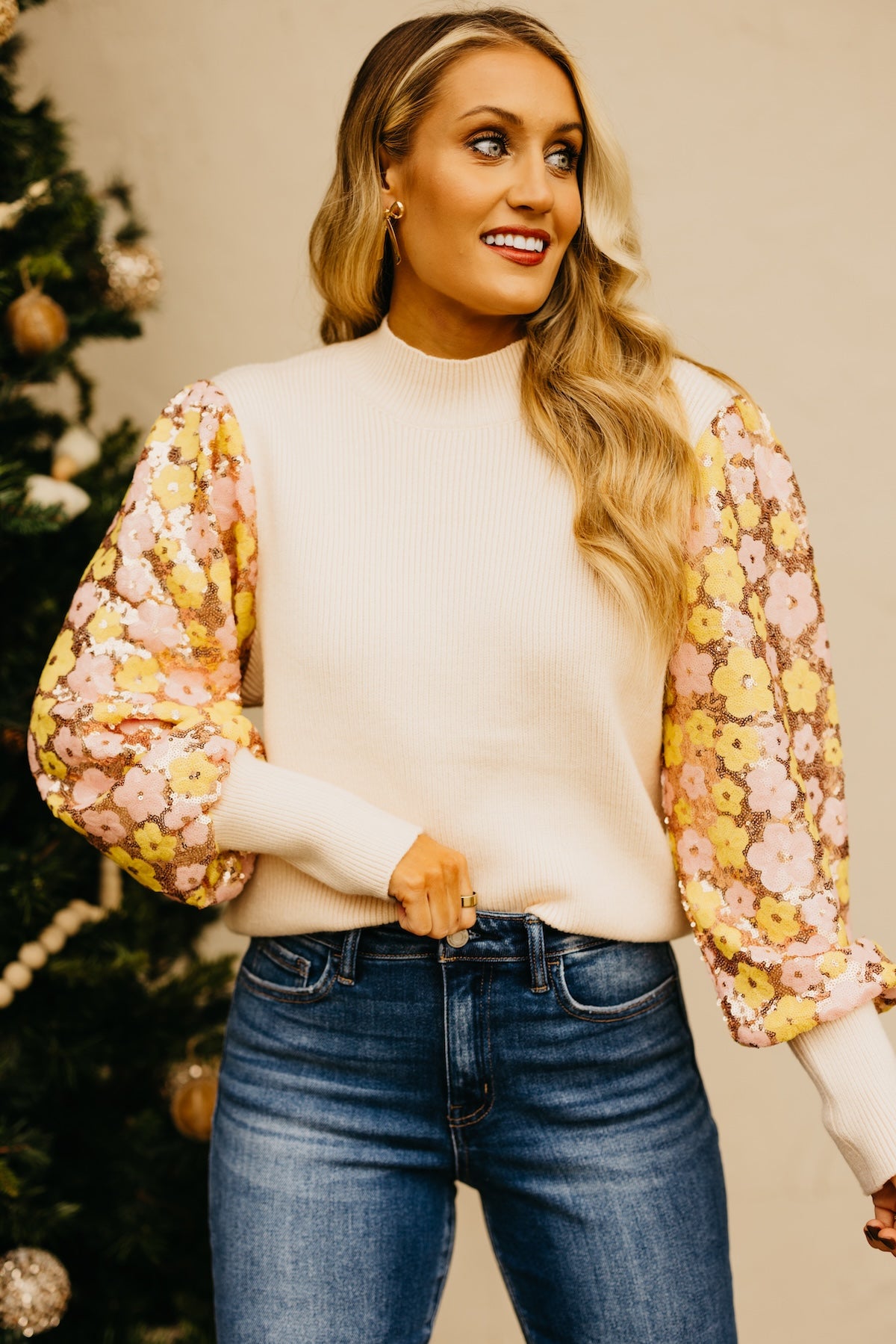 The Jeremiah Floral Sequin Sleeve Sweater