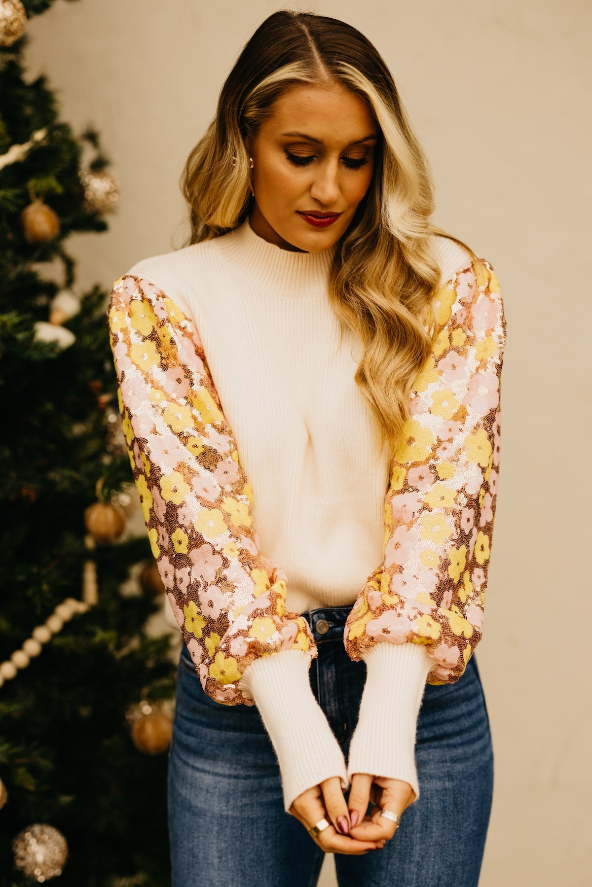 The Jeremiah Floral Sequin Sleeve Sweater