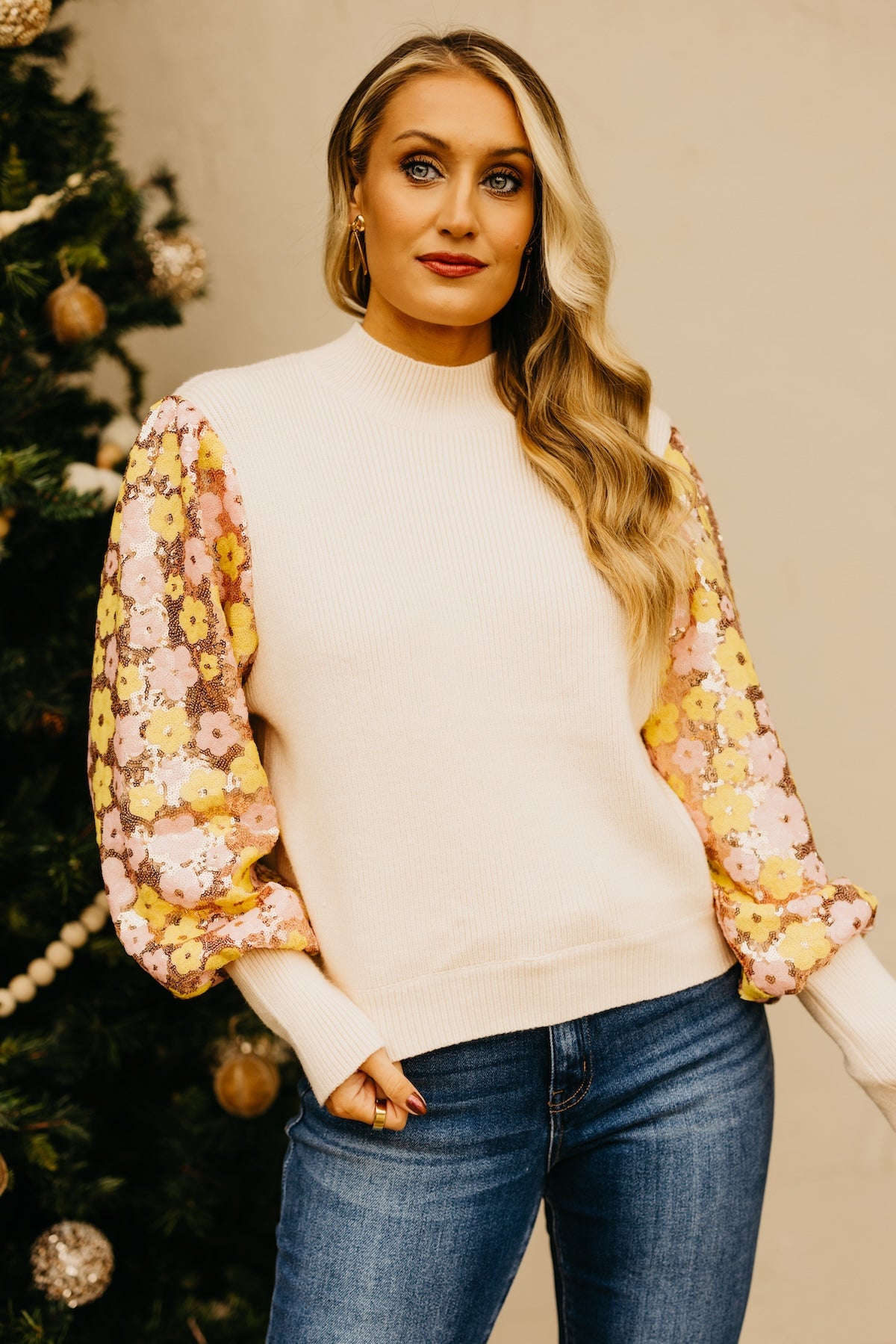 The Jeremiah Floral Sequin Sleeve Sweater