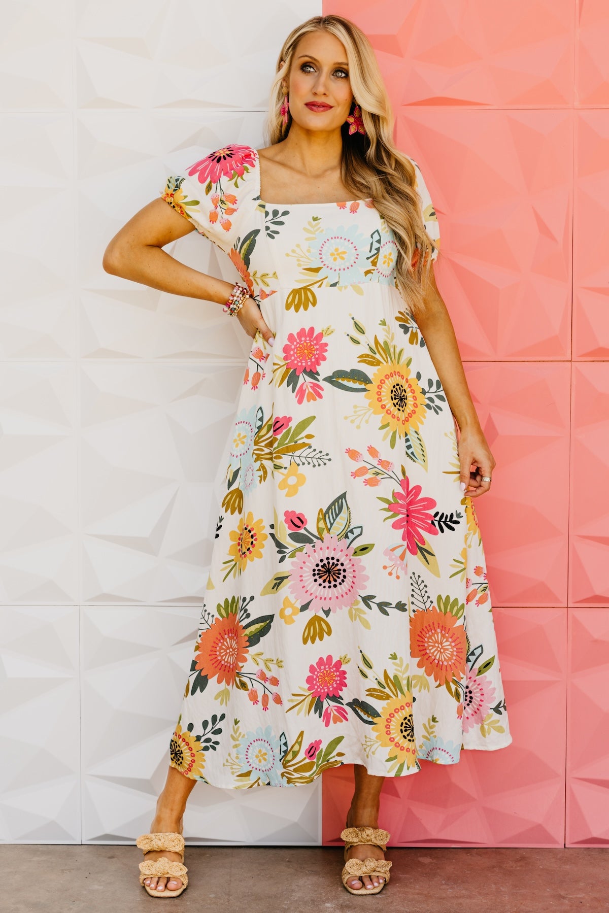 The Madeline Floral Puff Sleeve Midi Dress