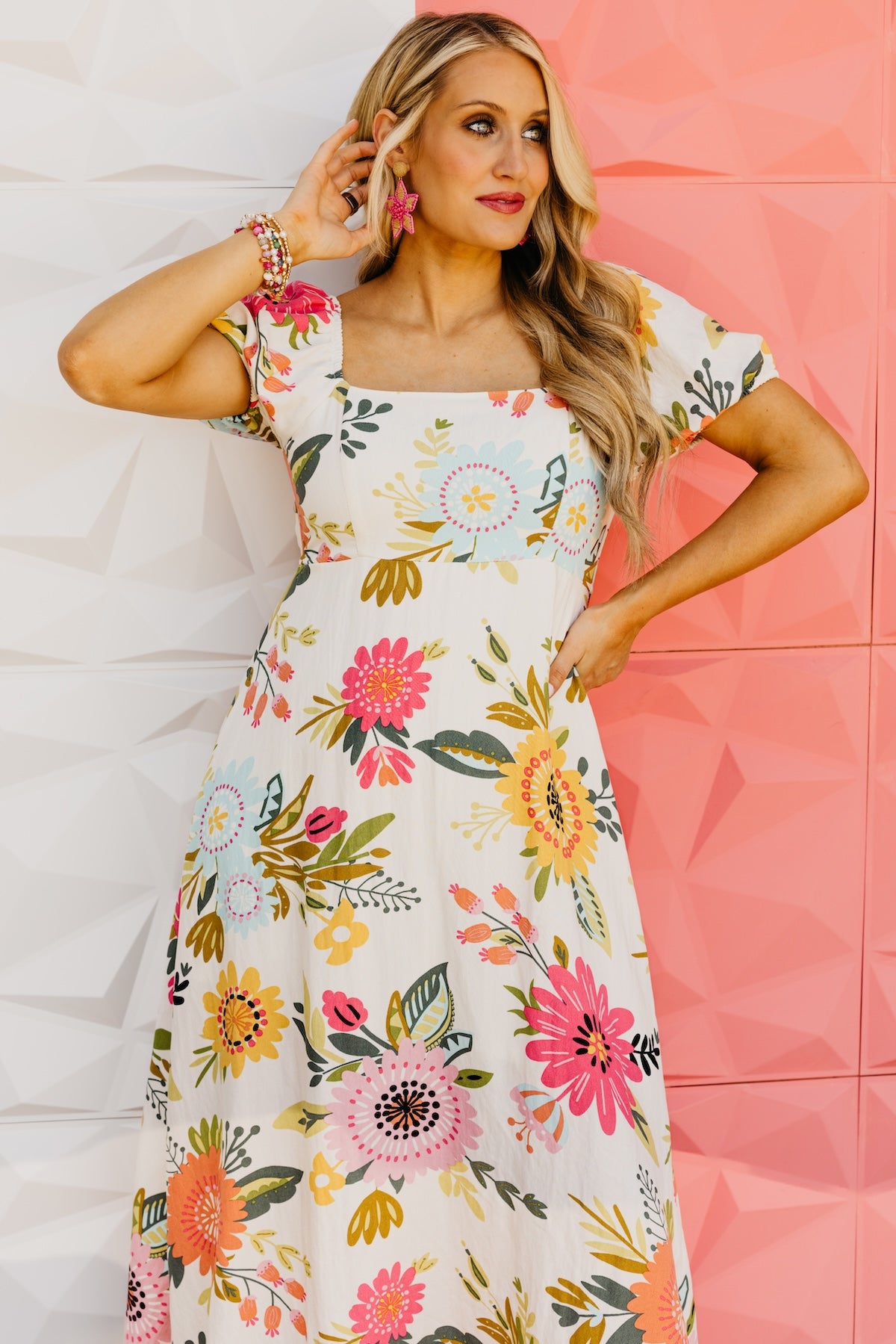 The Madeline Floral Puff Sleeve Midi Dress