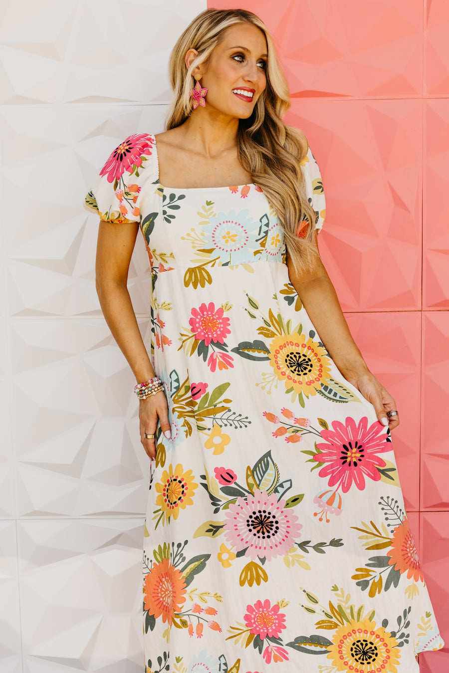 The Madeline Floral Puff Sleeve Midi Dress