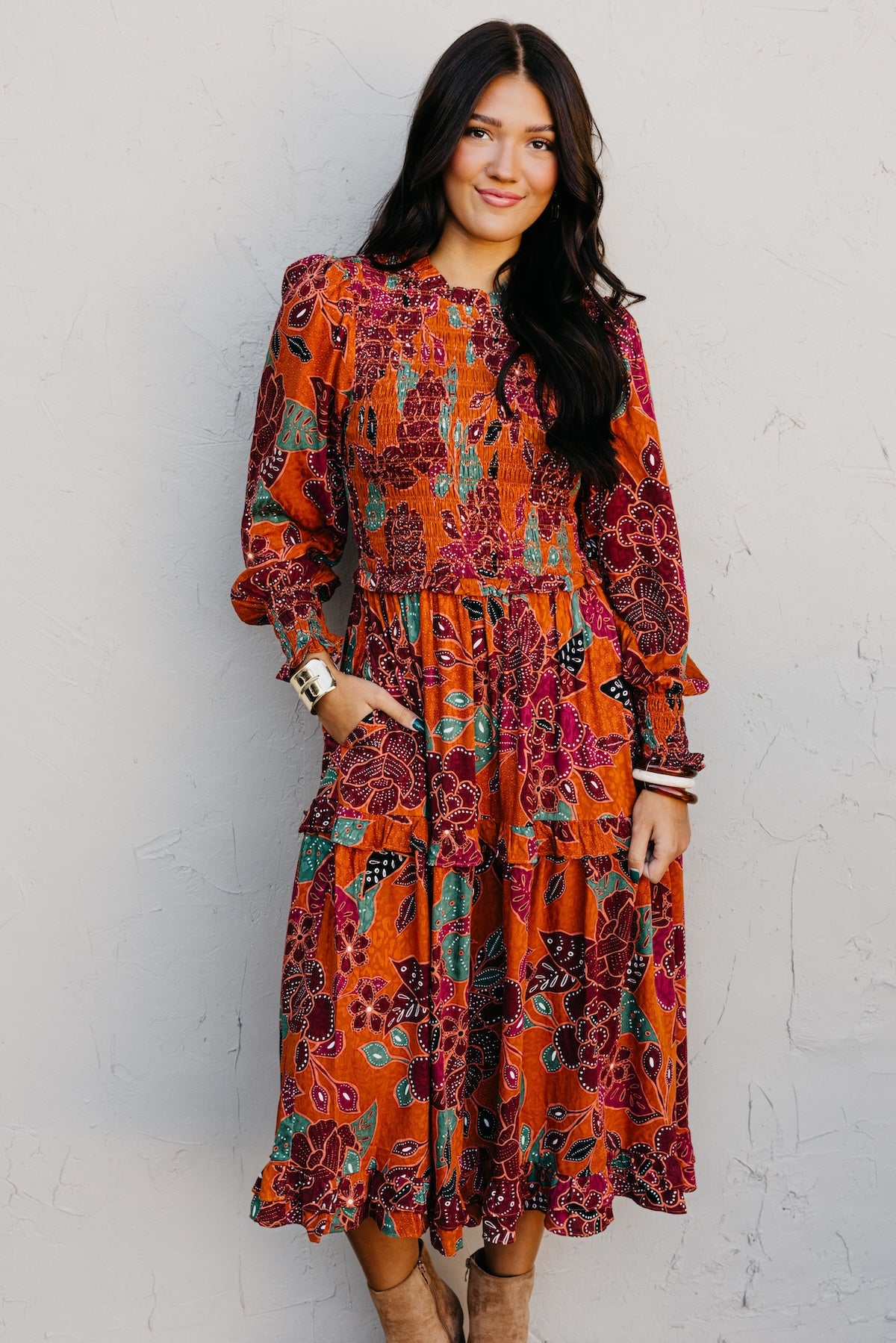 The Marven Floral Smocked Midi Dress