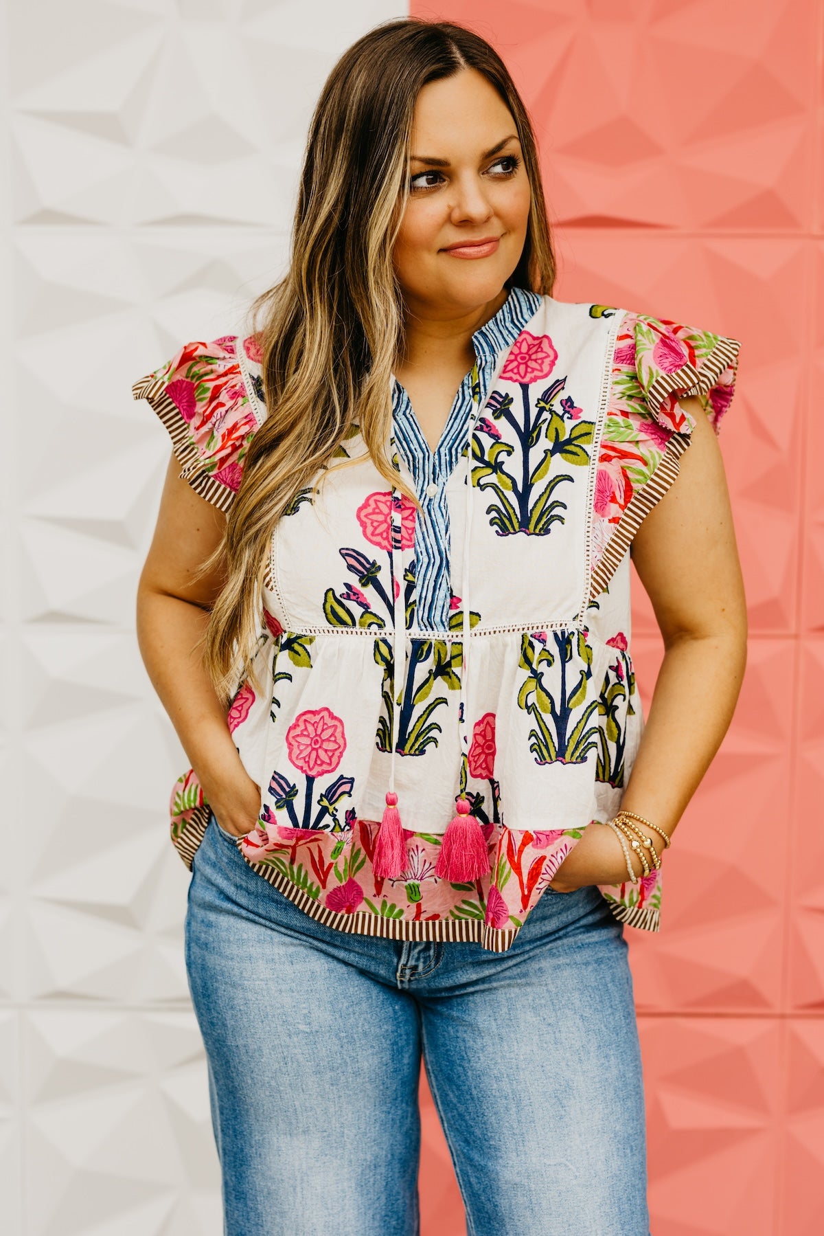 The Uriel Flutter Sleeve Tassel Tie Top