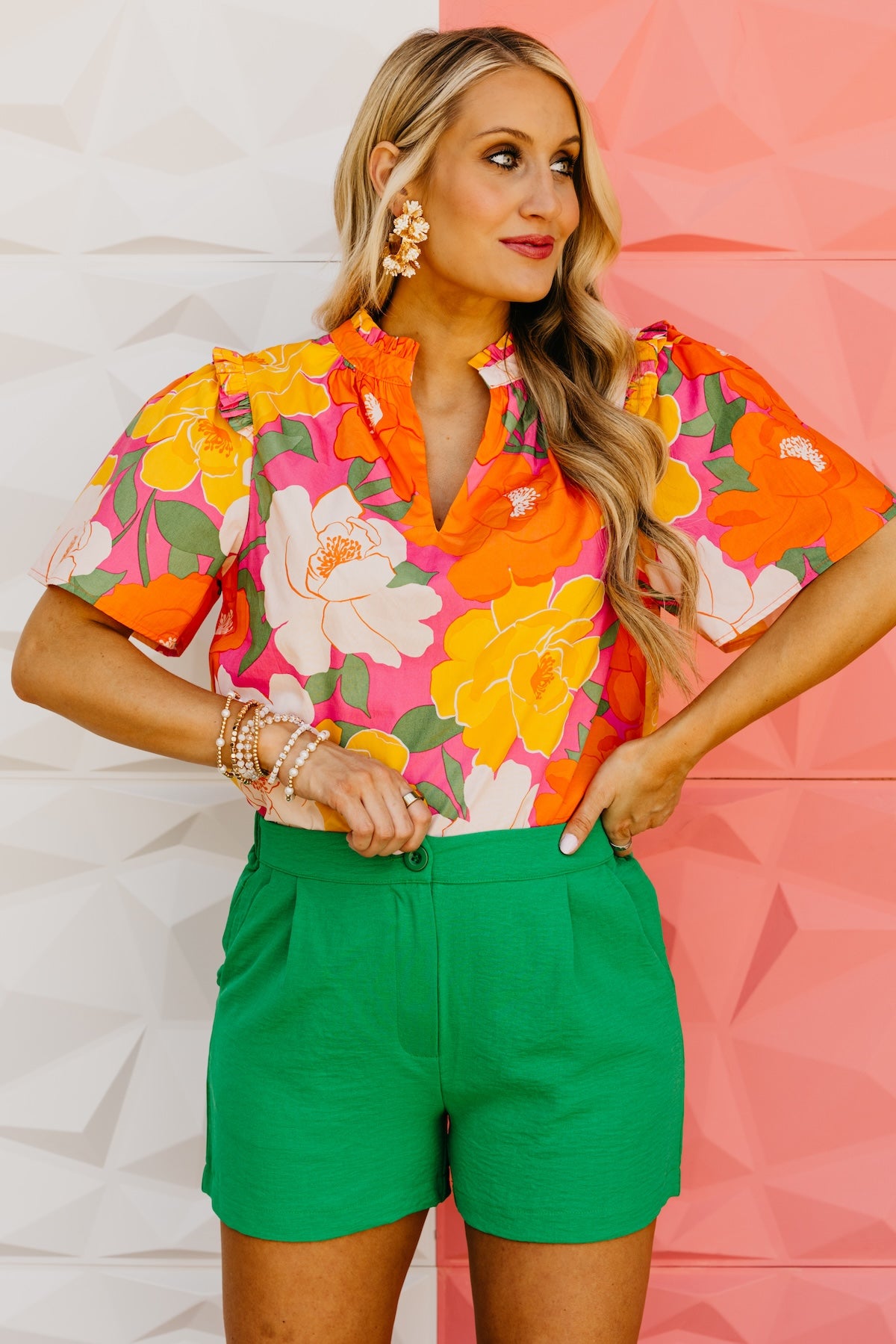 The Maxton Floral Ruffle Trim Woven Blouse