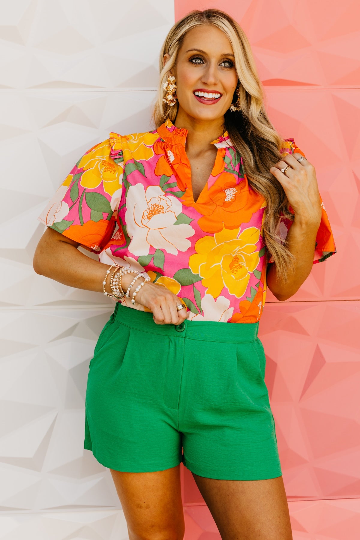 The Maxton Floral Ruffle Trim Woven Blouse