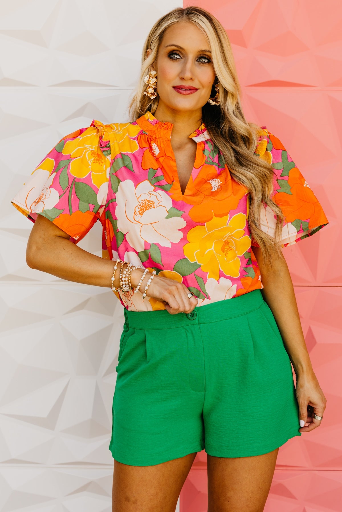 The Maxton Floral Ruffle Trim Woven Blouse
