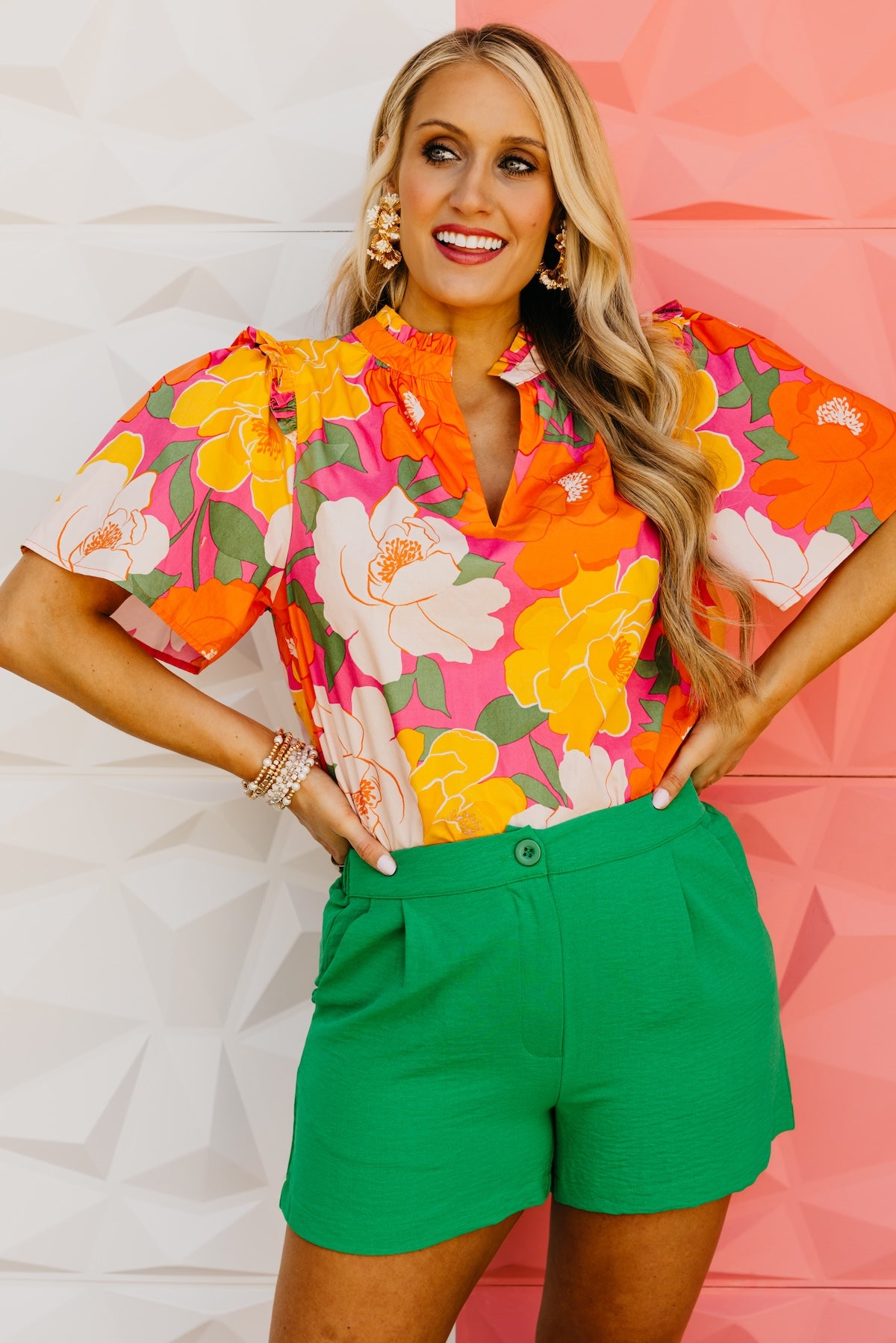 The Maxton Floral Ruffle Trim Woven Blouse