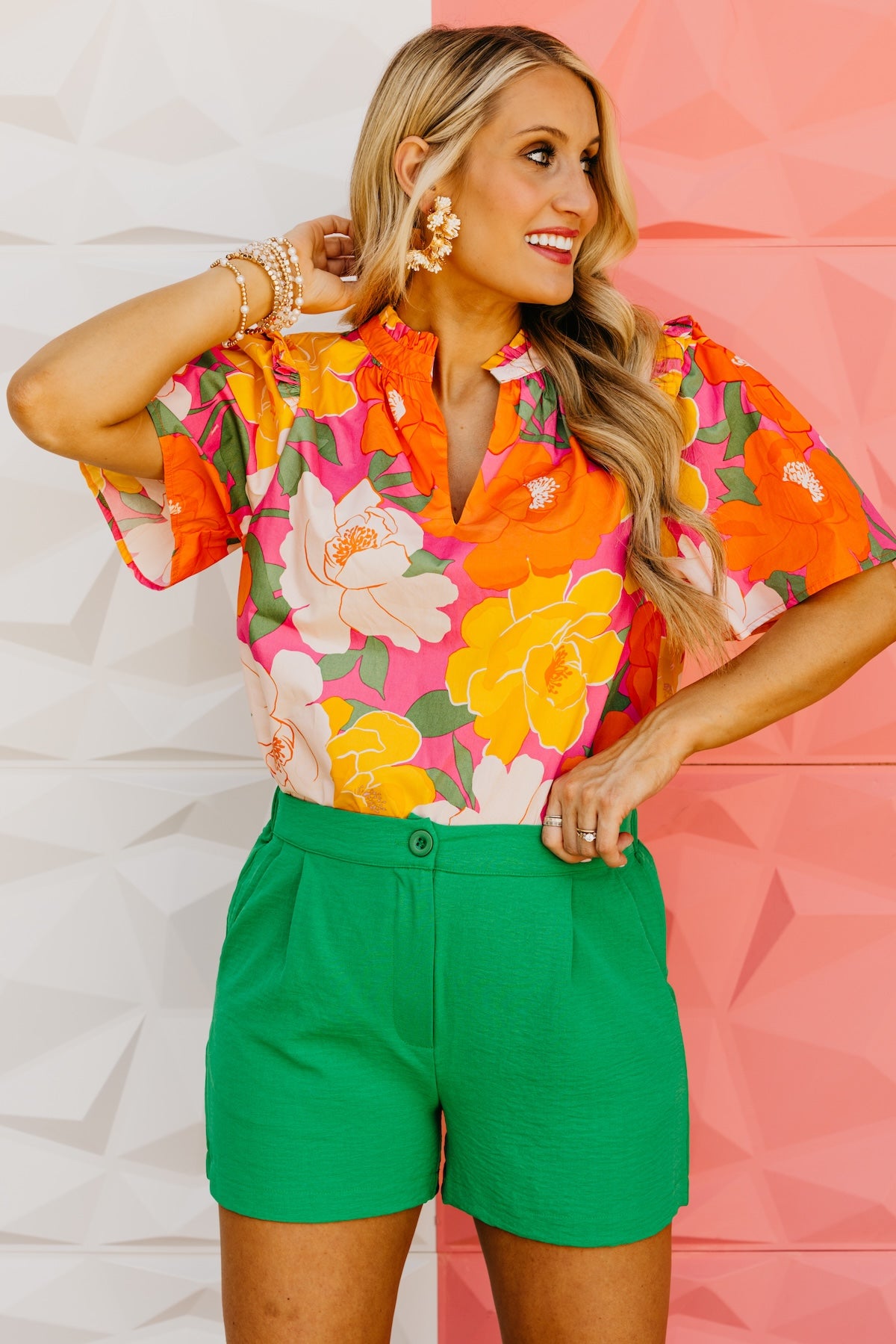 The Maxton Floral Ruffle Trim Woven Blouse