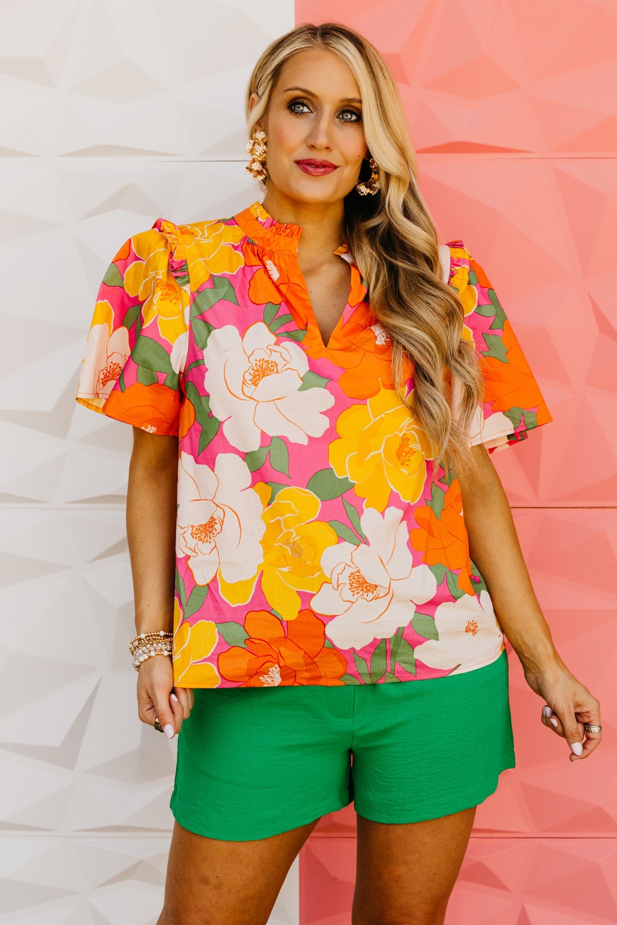 The Maxton Floral Ruffle Trim Woven Blouse