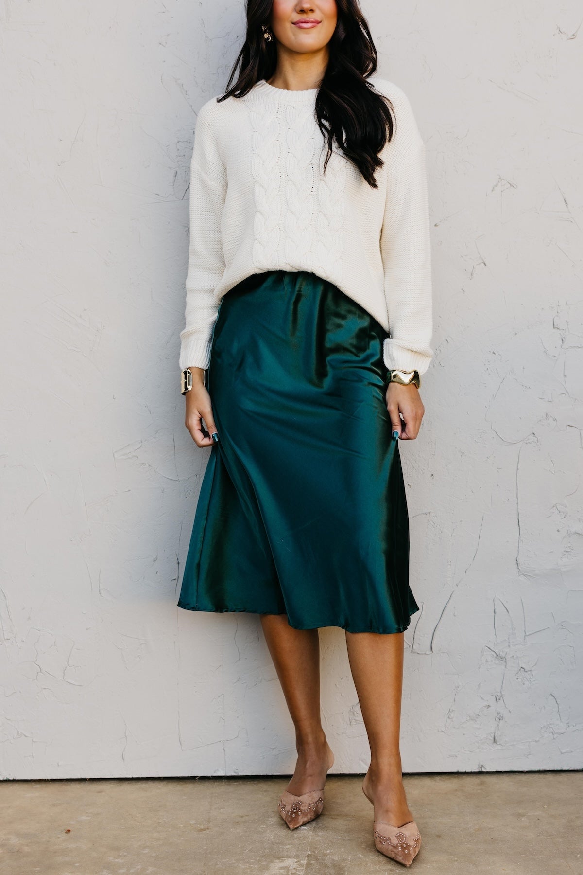 The Amie Satin Midi Flare Skirt