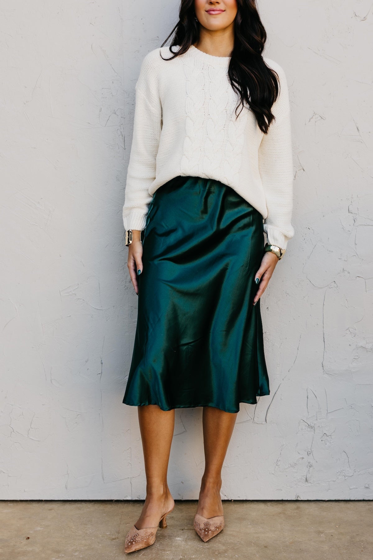 The Amie Satin Midi Flare Skirt