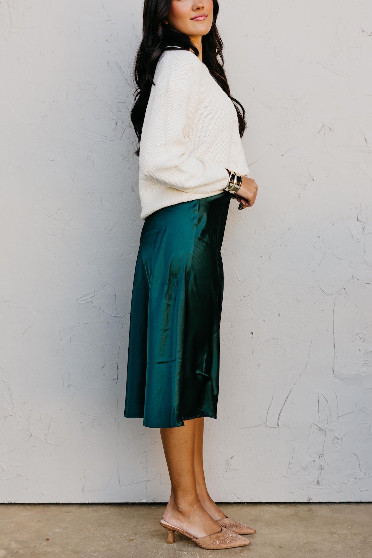 The Amie Satin Midi Flare Skirt