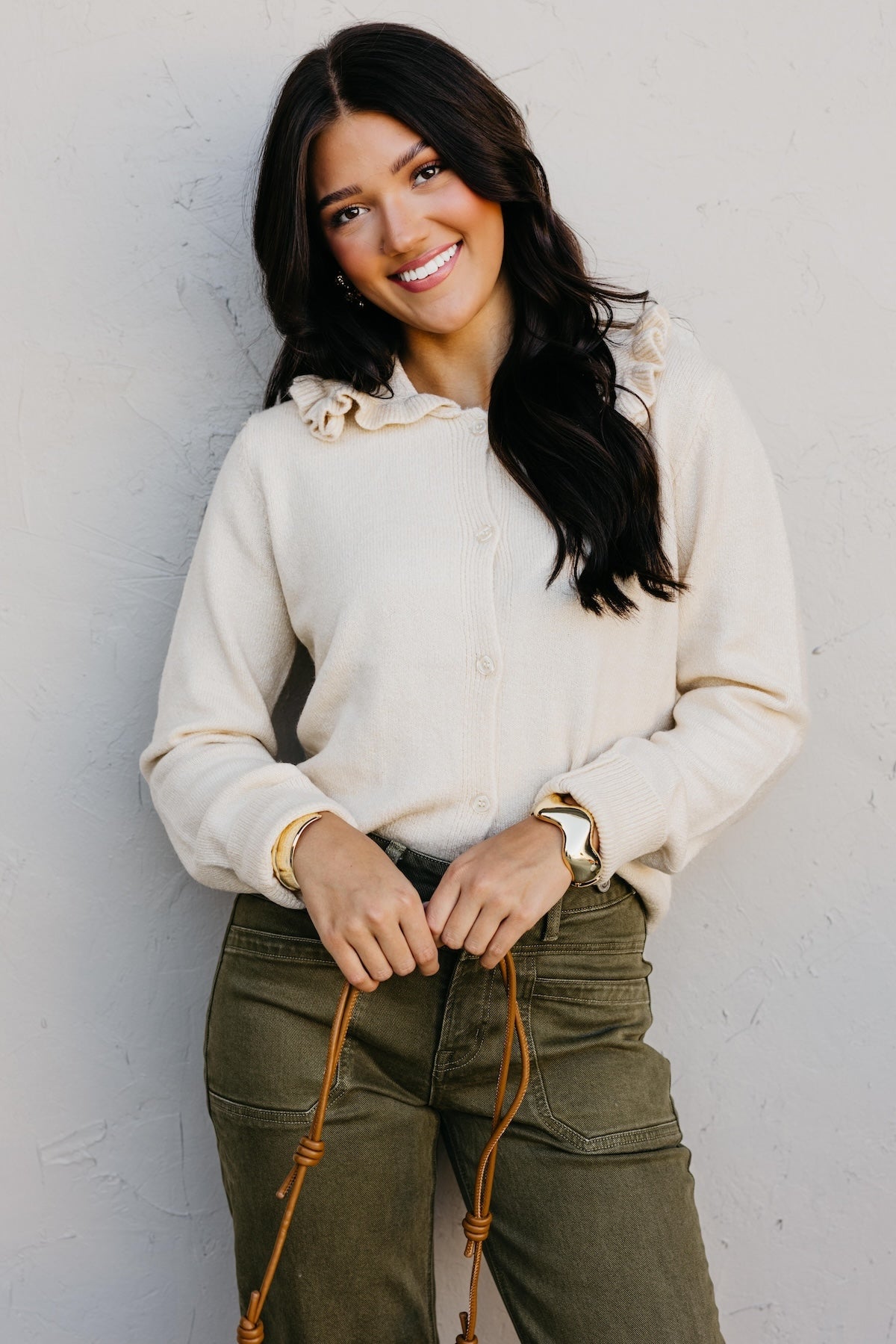 The Darla Ruffle Collar Sweater Cardigan