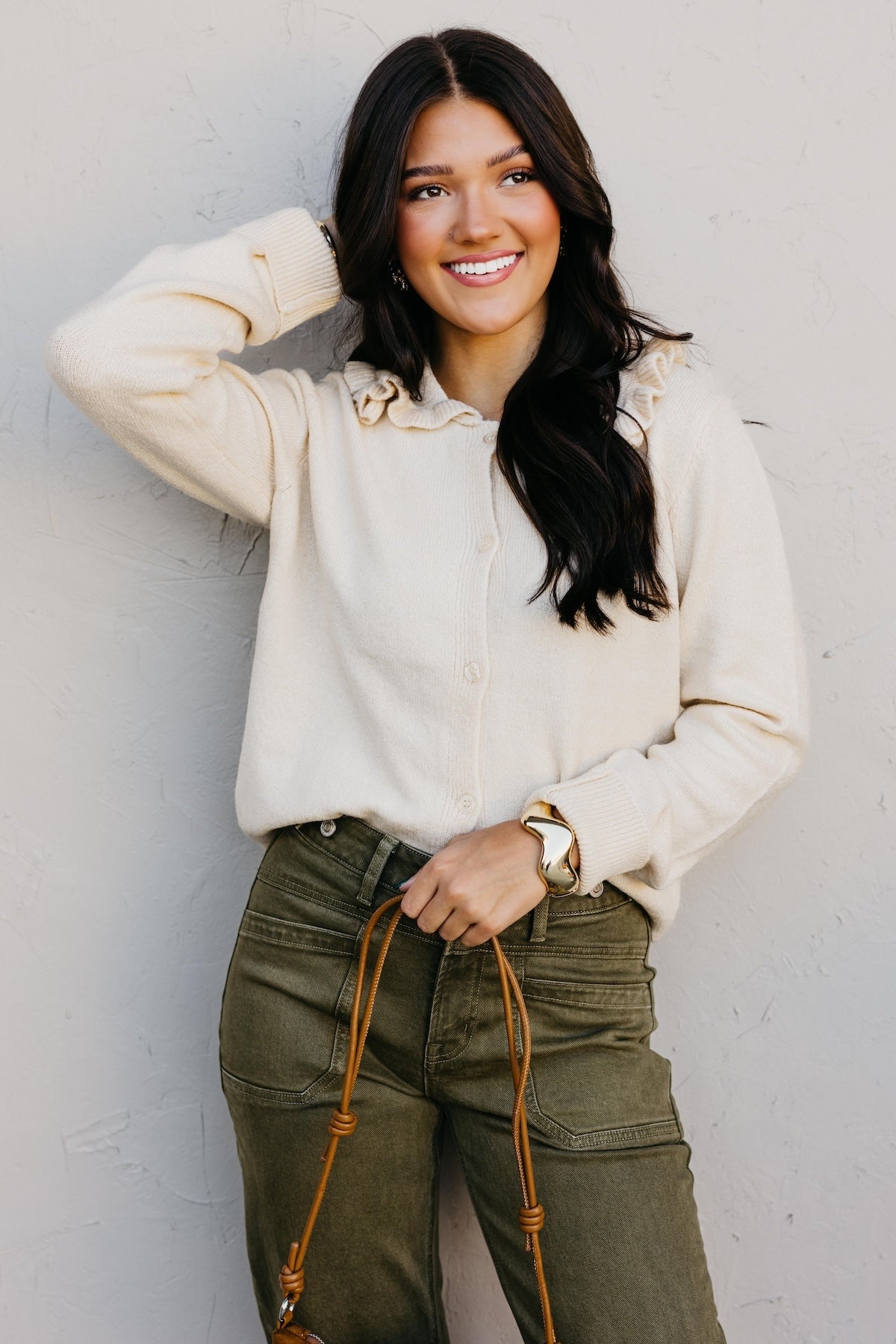 The Darla Ruffle Collar Sweater Cardigan