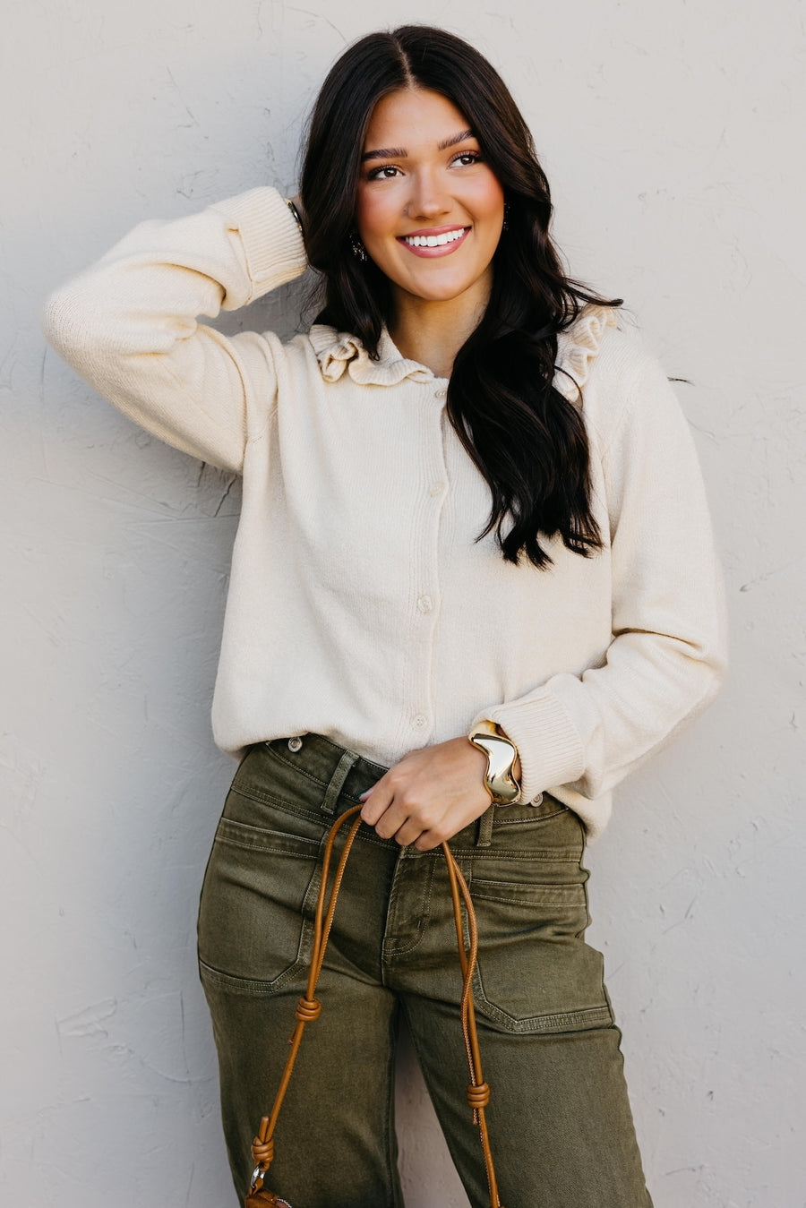 The Darla Ruffle Collar Sweater Cardigan