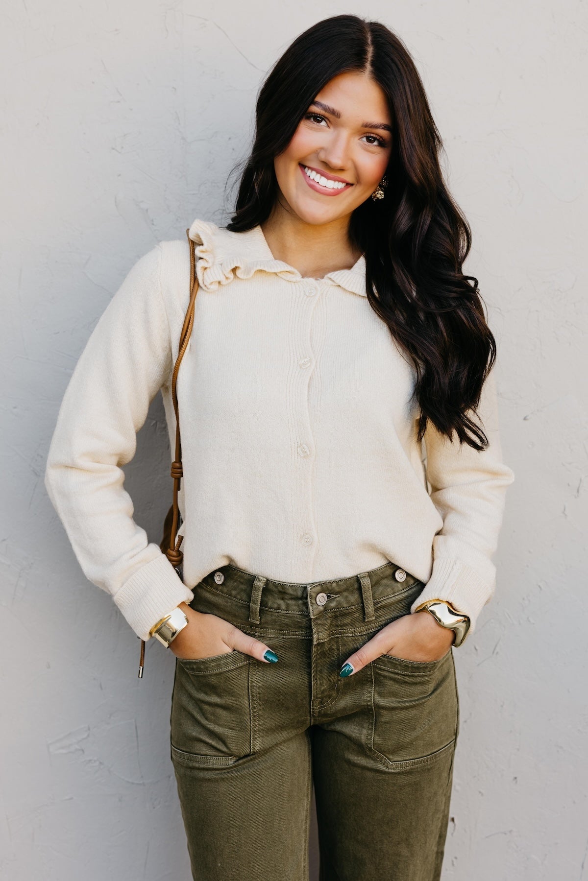 The Darla Ruffle Collar Sweater Cardigan