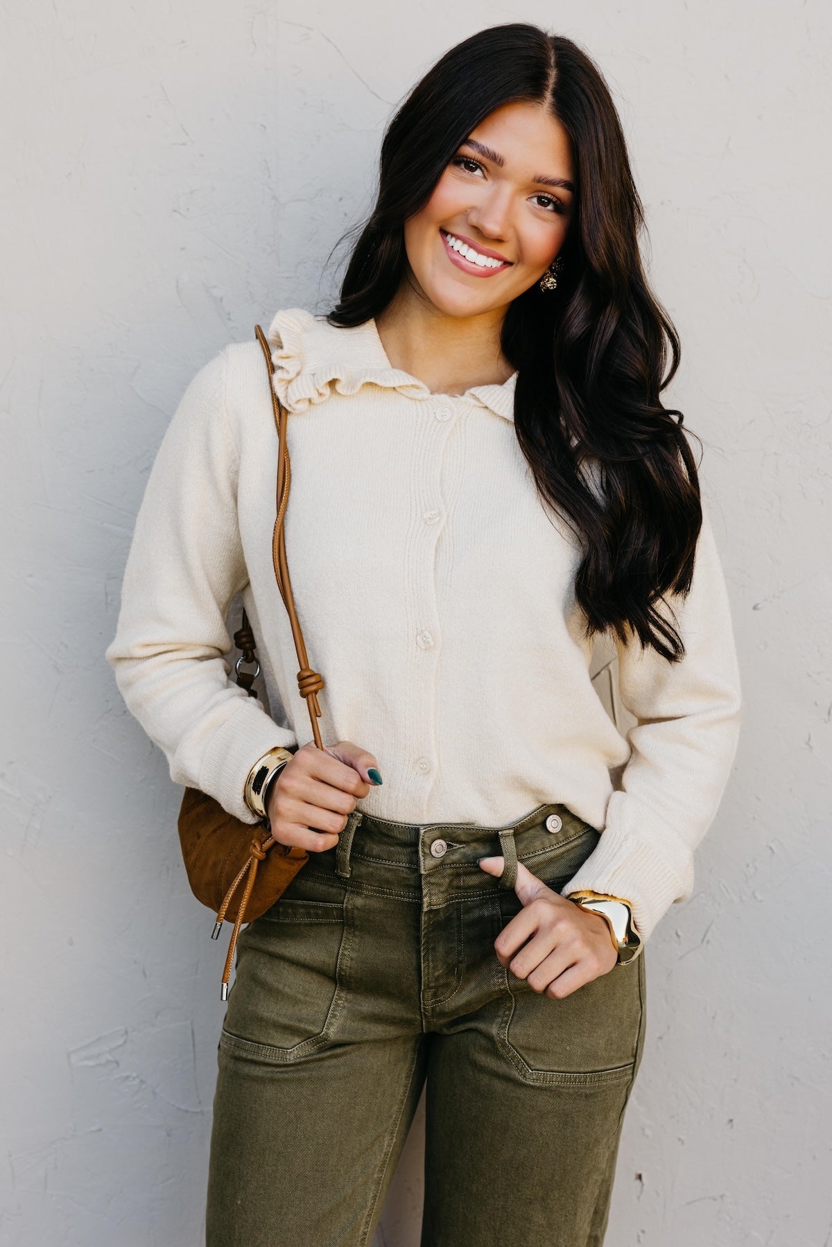 The Darla Ruffle Collar Sweater Cardigan