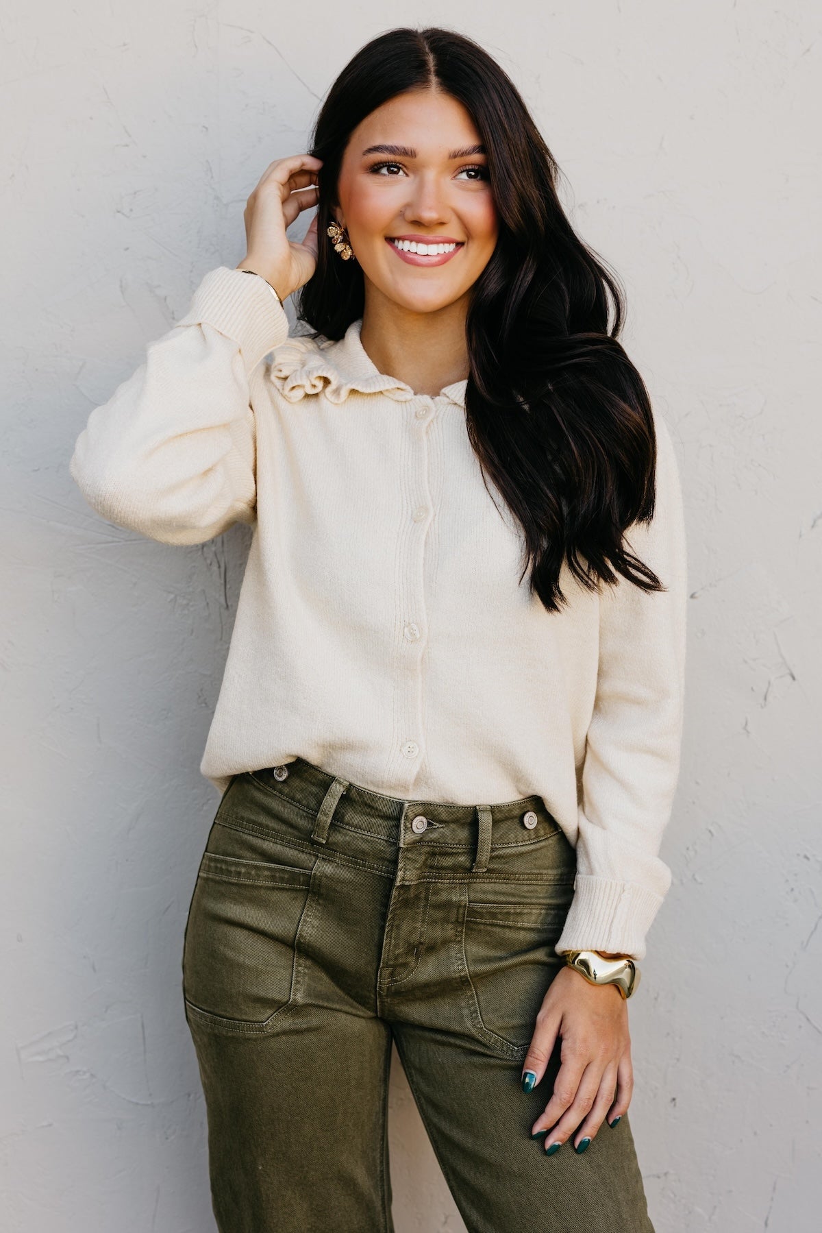 The Darla Ruffle Collar Sweater Cardigan