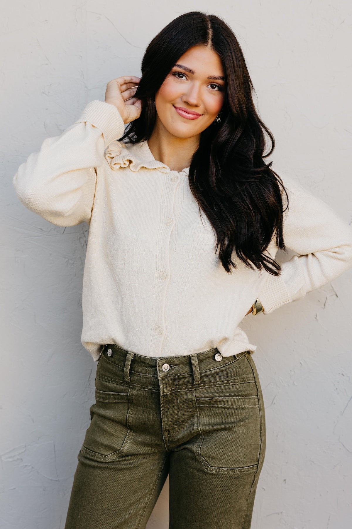 The Darla Ruffle Collar Sweater Cardigan