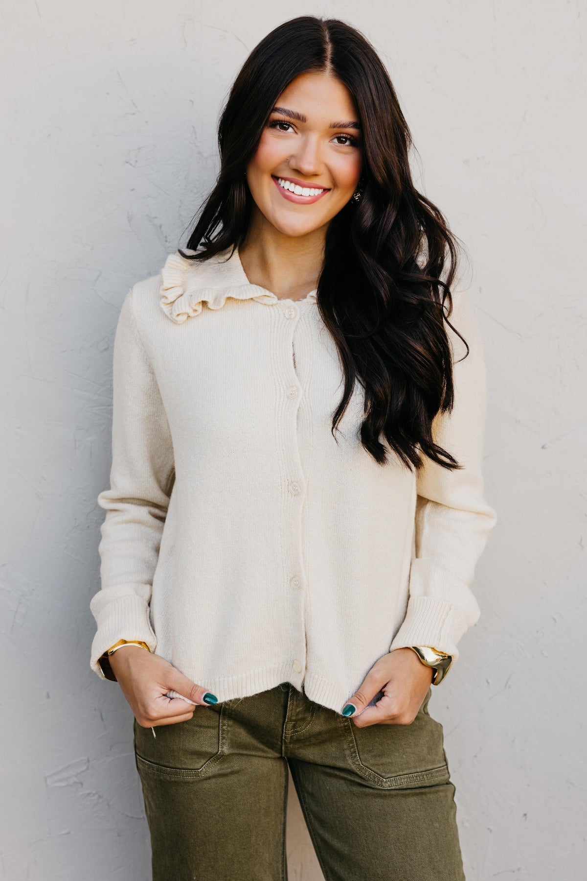 The Darla Ruffle Collar Sweater Cardigan