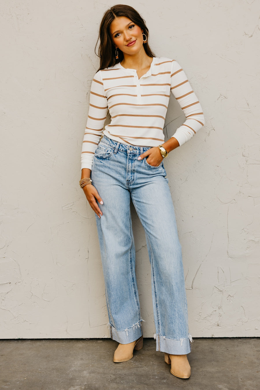 The Lacey Striped Rib Knit Henley Top