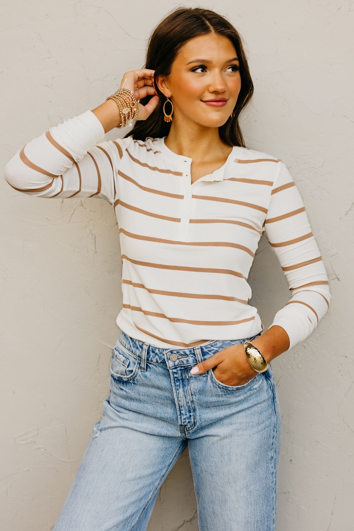 The Lacey Striped Rib Knit Henley Top