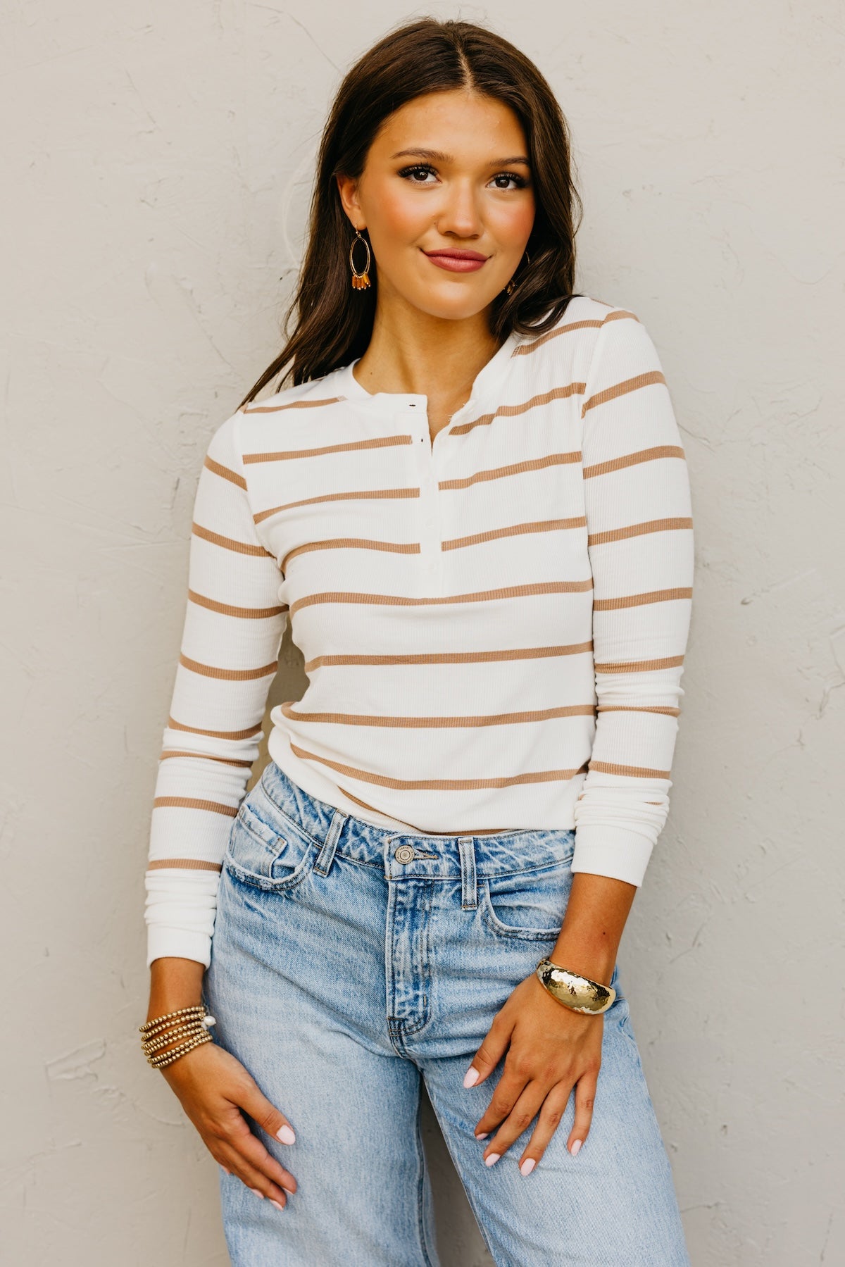 The Lacey Striped Rib Knit Henley Top
