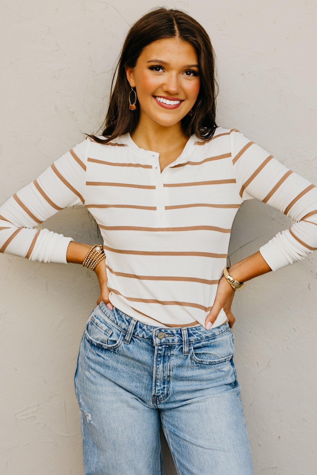 The Lacey Striped Rib Knit Henley Top