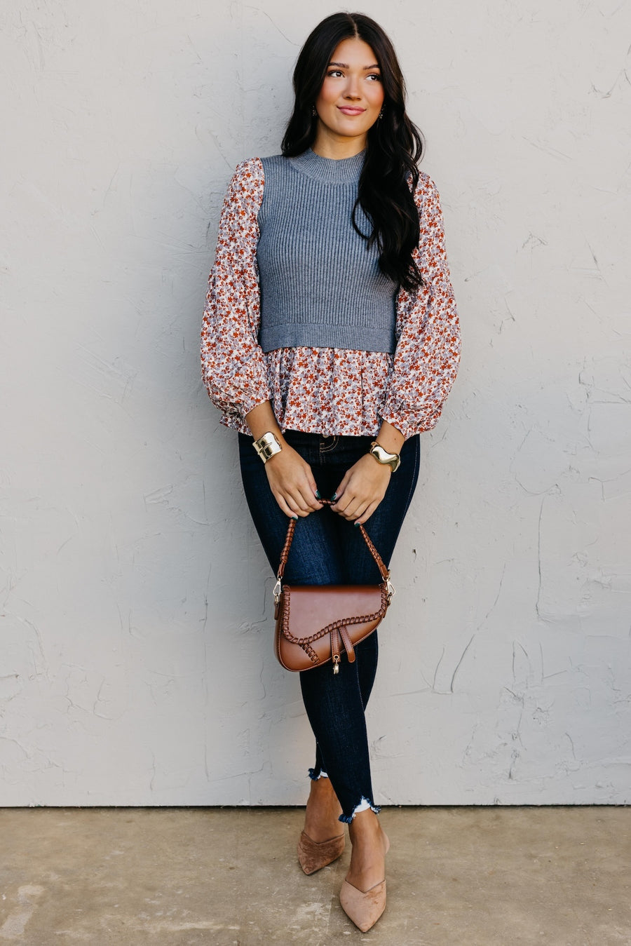 The Josie Mixed Media Peplum Sweater