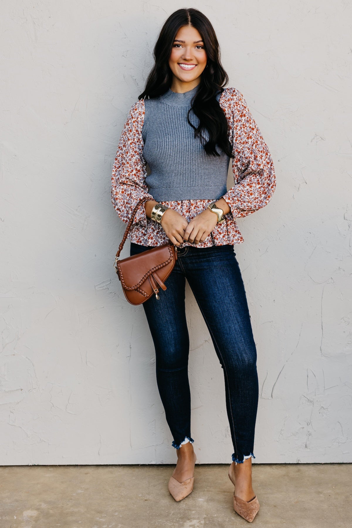 The Josie Mixed Media Peplum Sweater