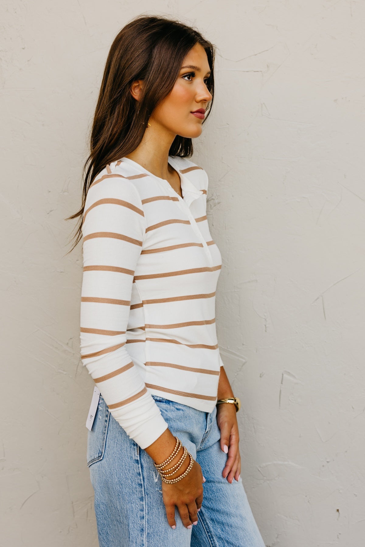 The Lacey Striped Rib Knit Henley Top