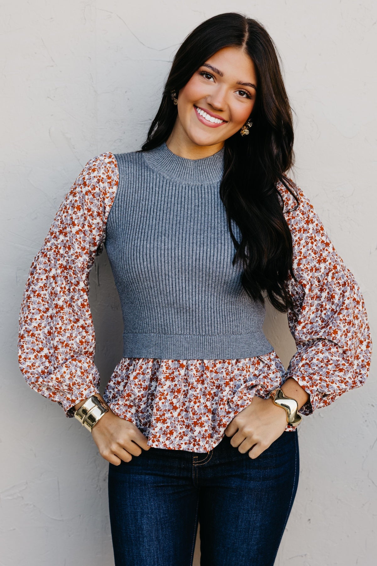 The Josie Mixed Media Peplum Sweater