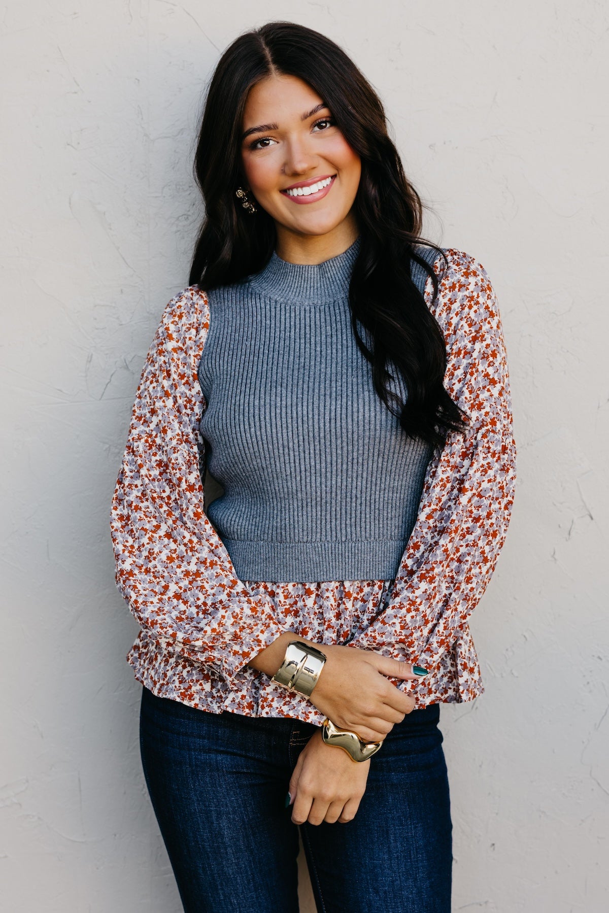 The Josie Mixed Media Peplum Sweater