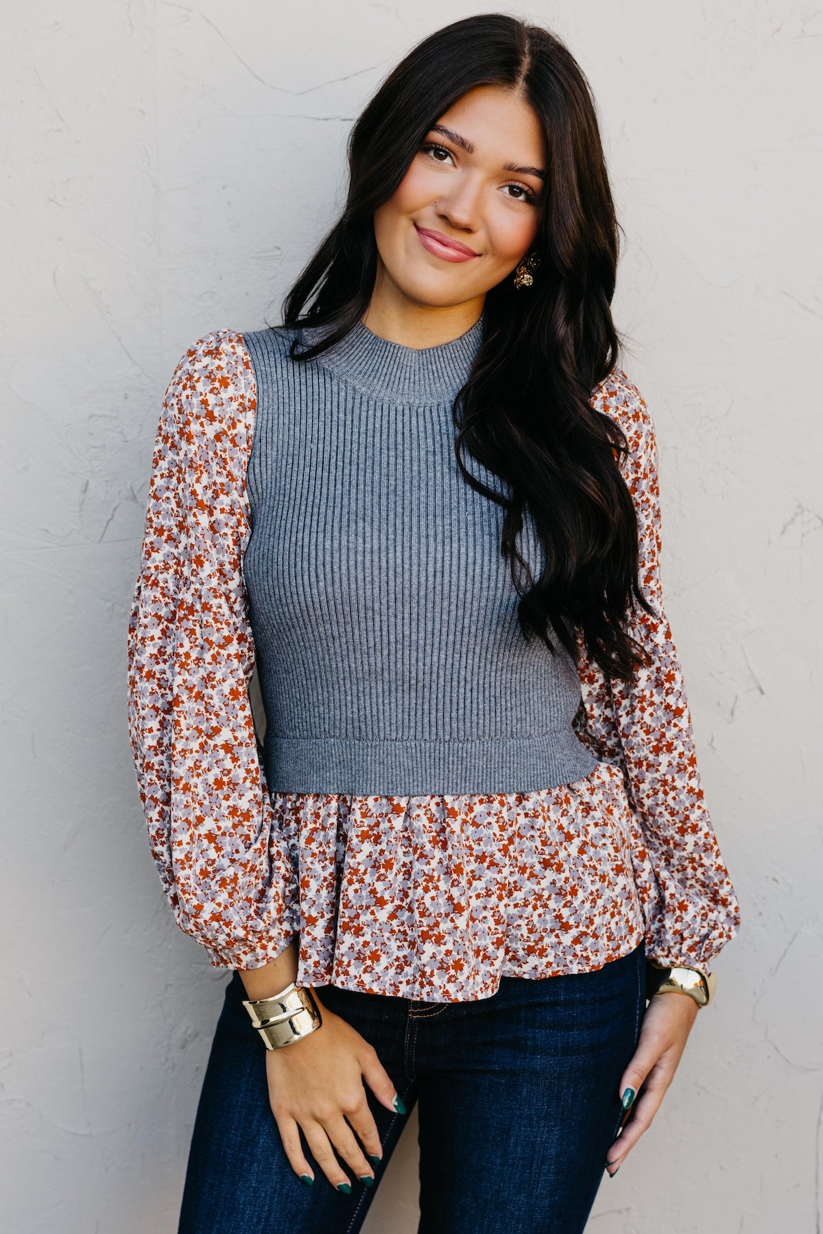 The Josie Mixed Media Peplum Sweater