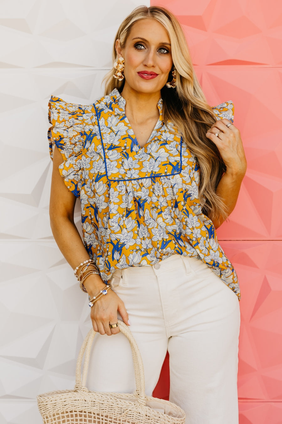 The Dominick Floral Piping Trim Blouse