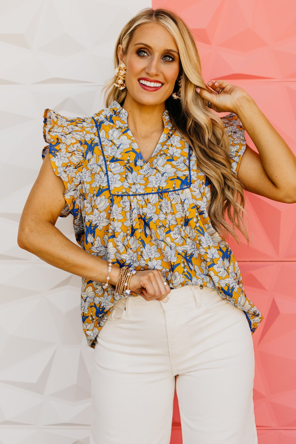 The Dominick Floral Piping Trim Blouse
