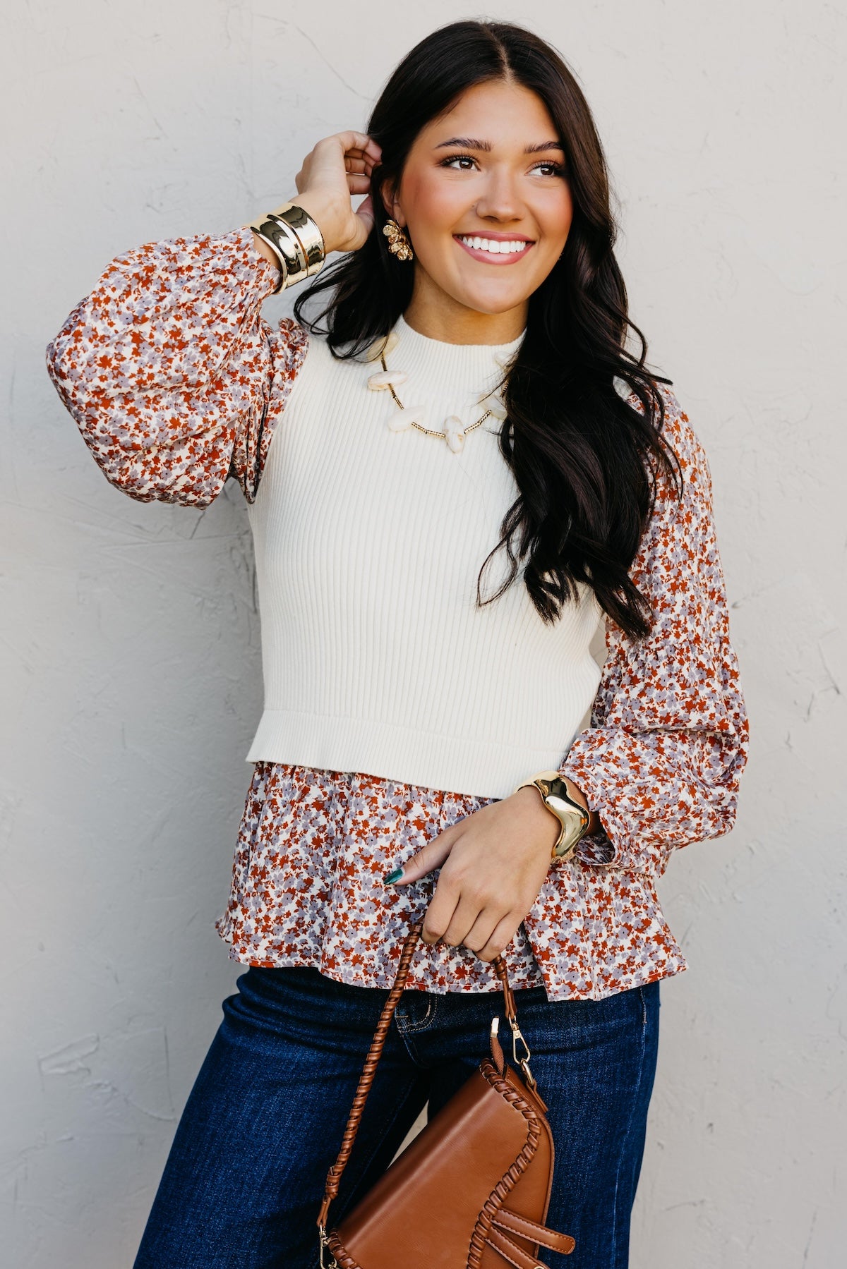 The Josie Mixed Media Peplum Sweater