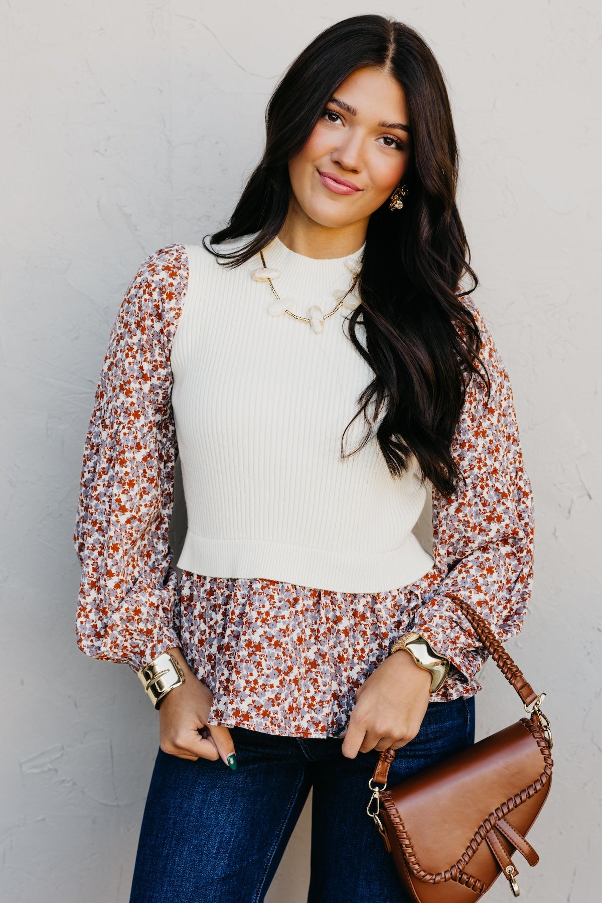 The Josie Mixed Media Peplum Sweater