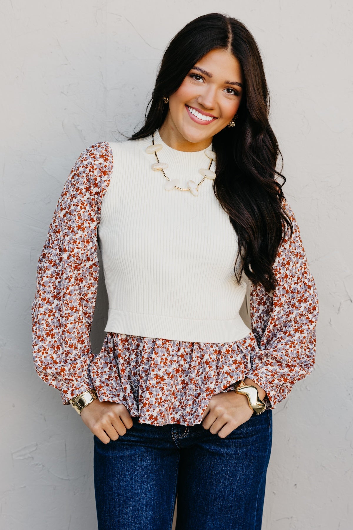 The Josie Mixed Media Peplum Sweater