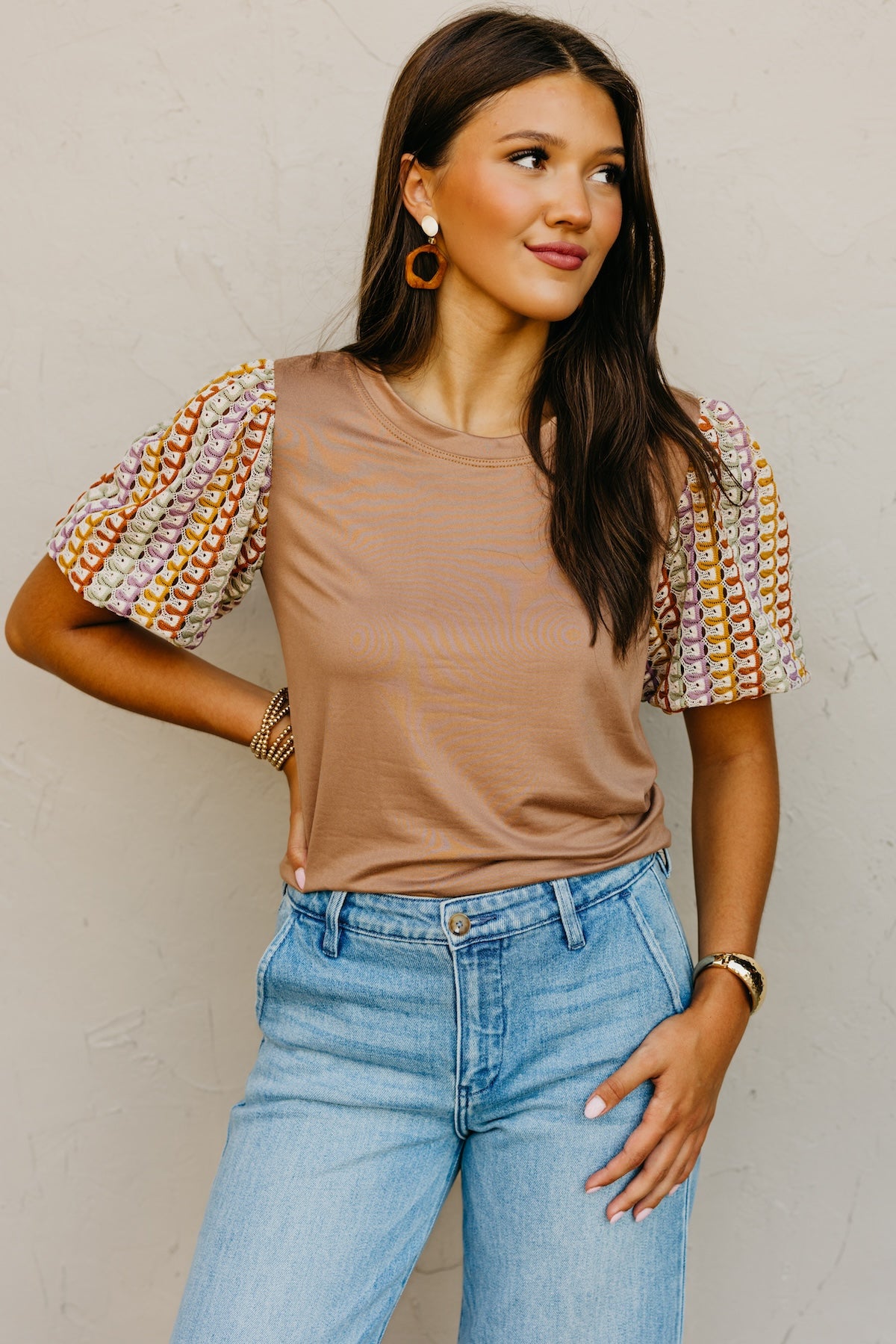 The Kyrie Open Knit Puff Sleeve Top