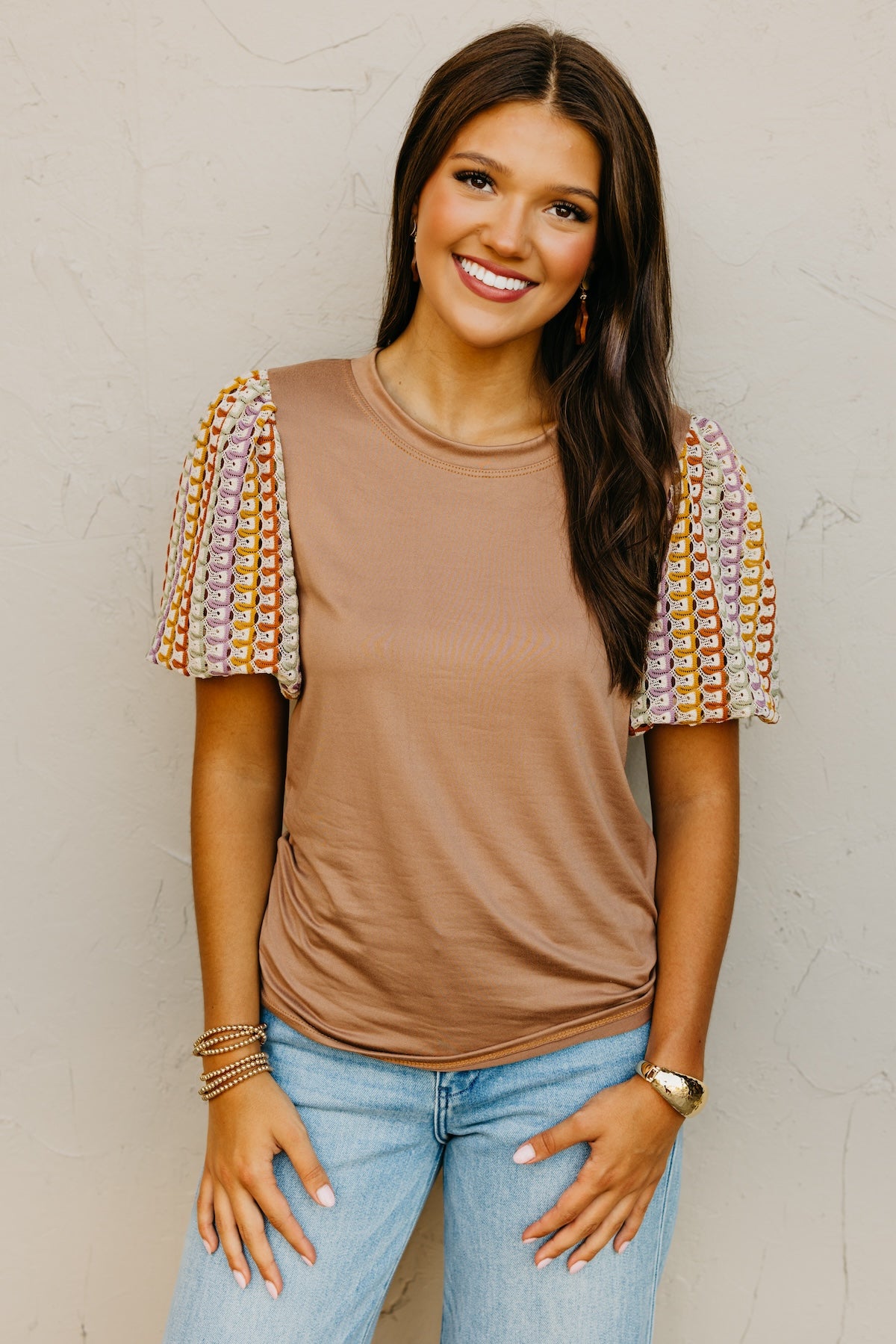 The Kyrie Open Knit Puff Sleeve Top